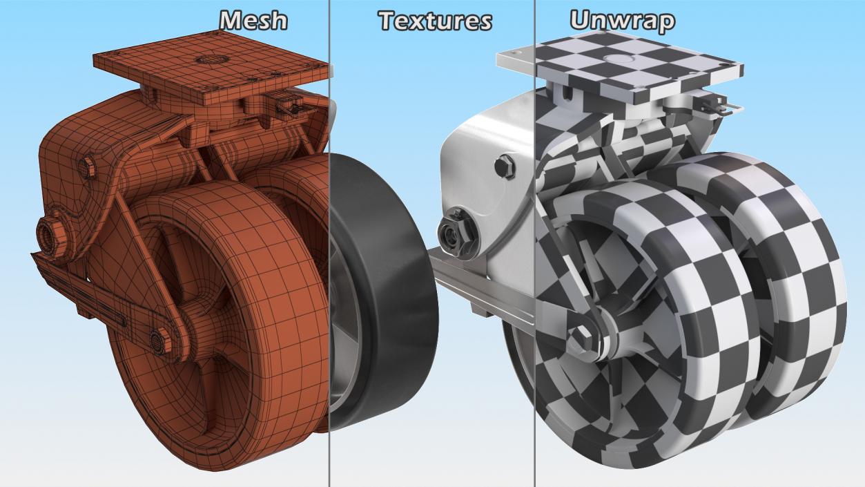 3D model Twin Wheel Swivel Caster with Brake