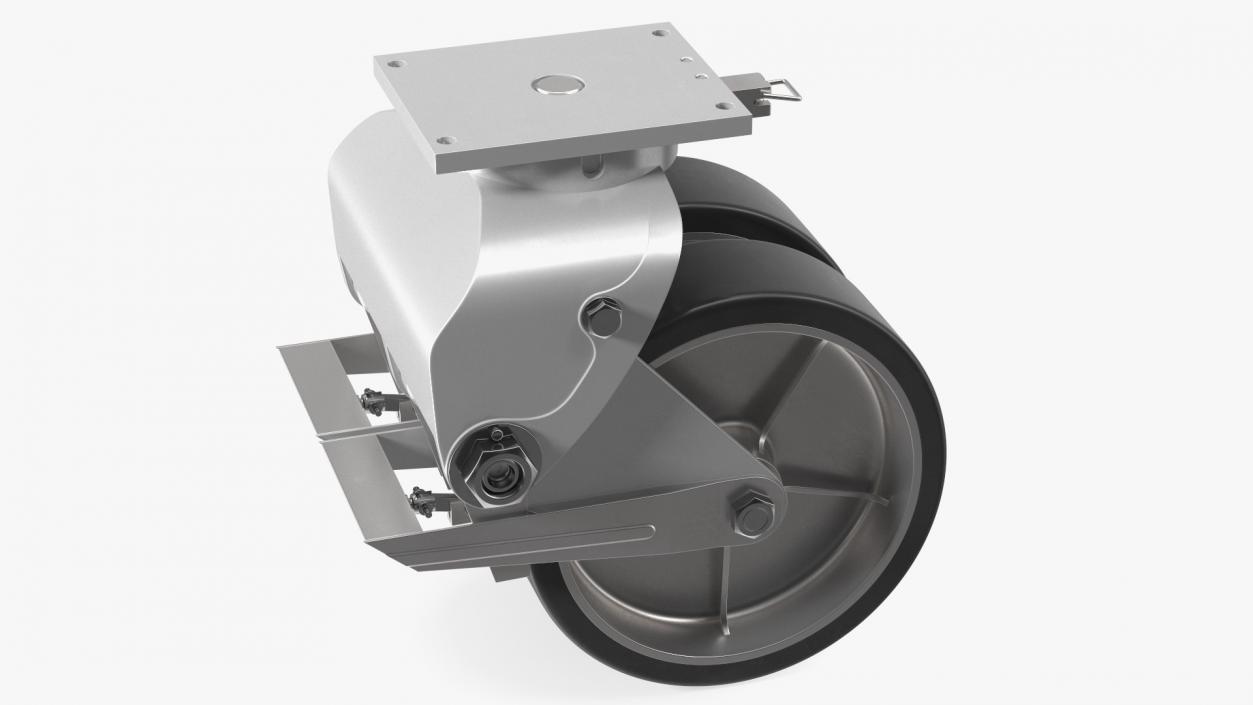 3D model Twin Wheel Swivel Caster with Brake