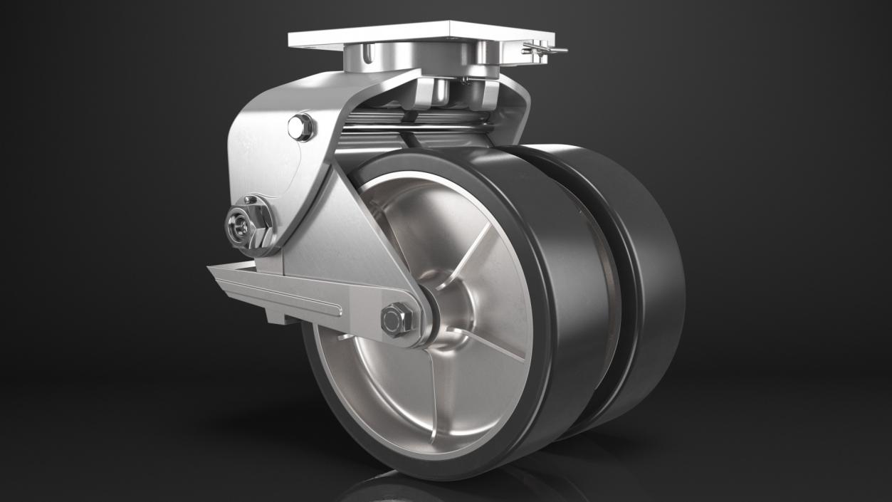 3D model Twin Wheel Swivel Caster with Brake