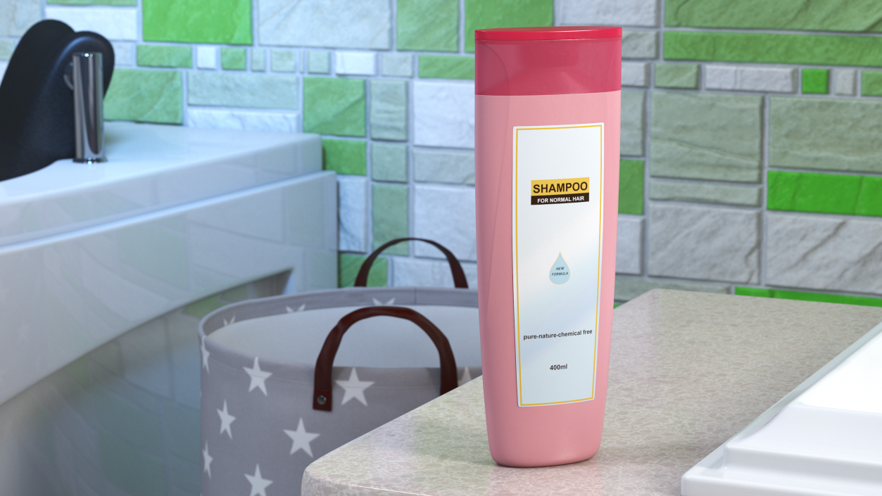 3D Shampoo Bottle Long Shape Pink 400ml