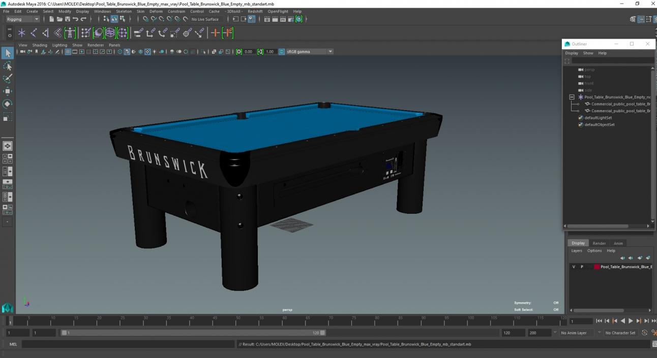 3D Pool Table Brunswick Blue Empty