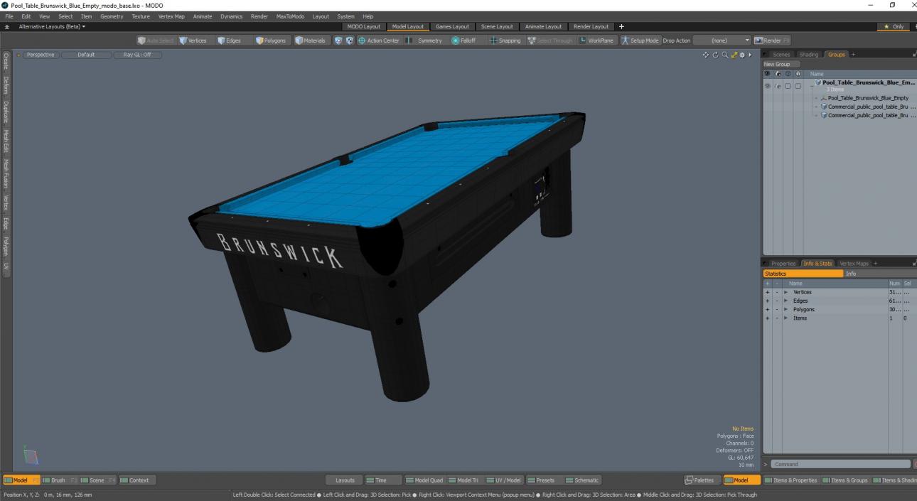 3D Pool Table Brunswick Blue Empty