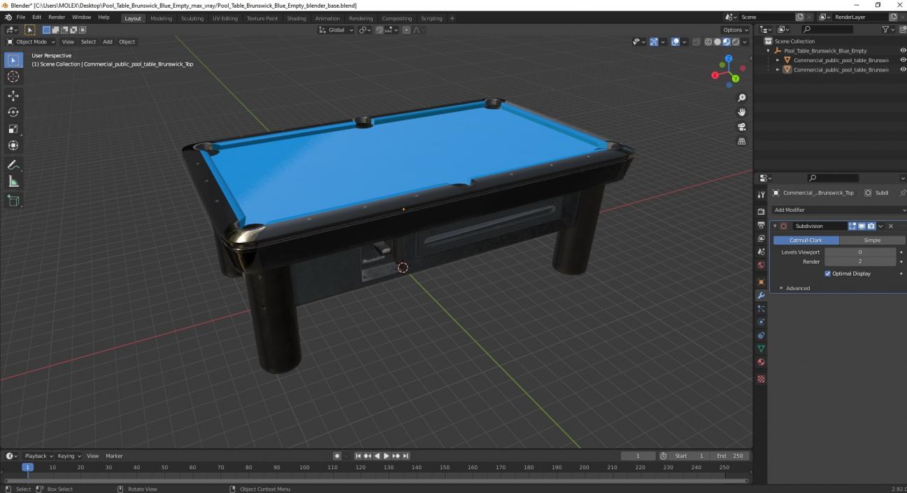 3D Pool Table Brunswick Blue Empty