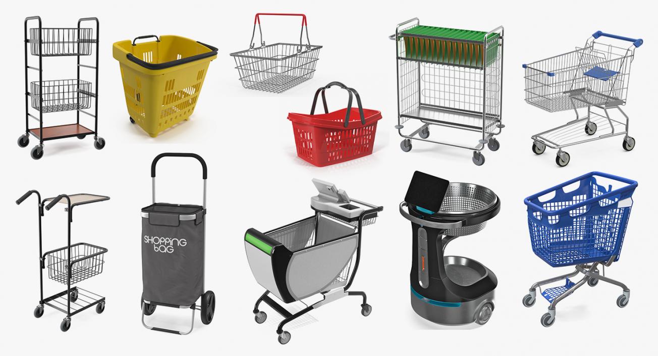 3D Shopping Baskets and Trolley Collection 6