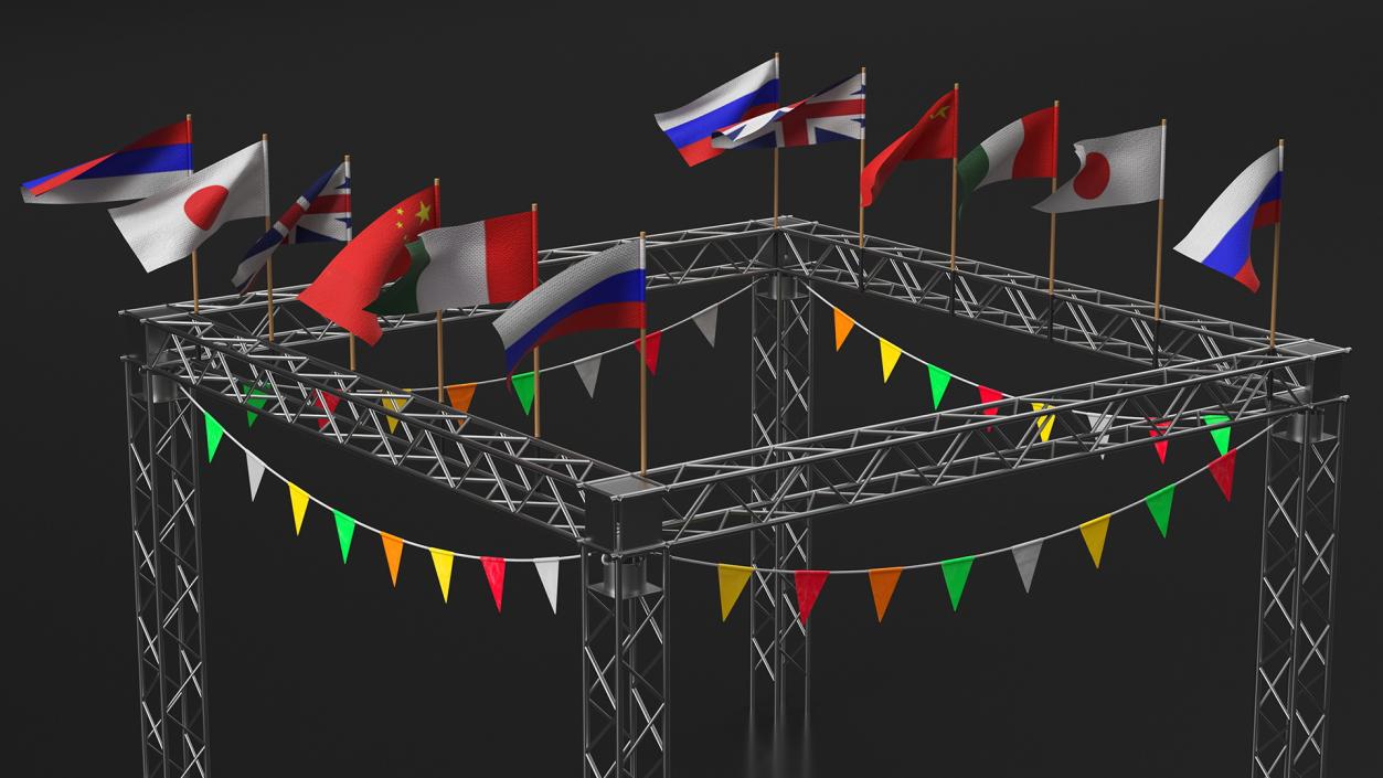 3D Event Truss Structure with International Flags and Bunting model