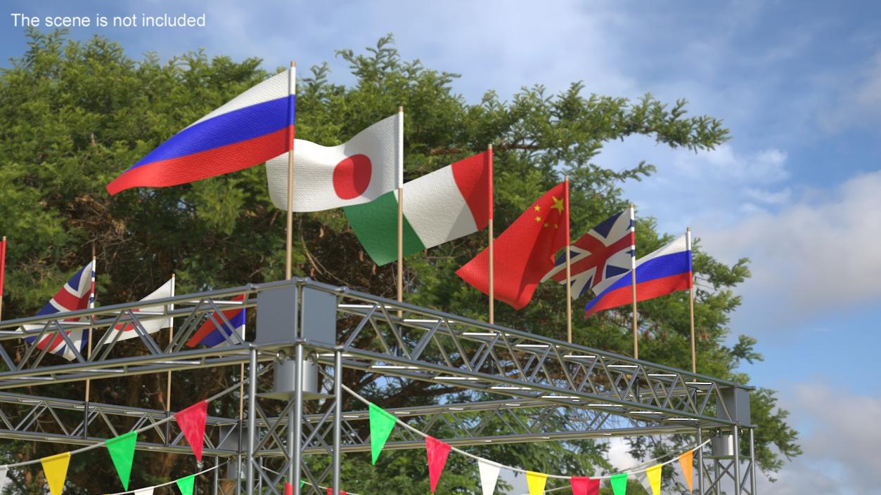 3D Event Truss Structure with International Flags and Bunting model