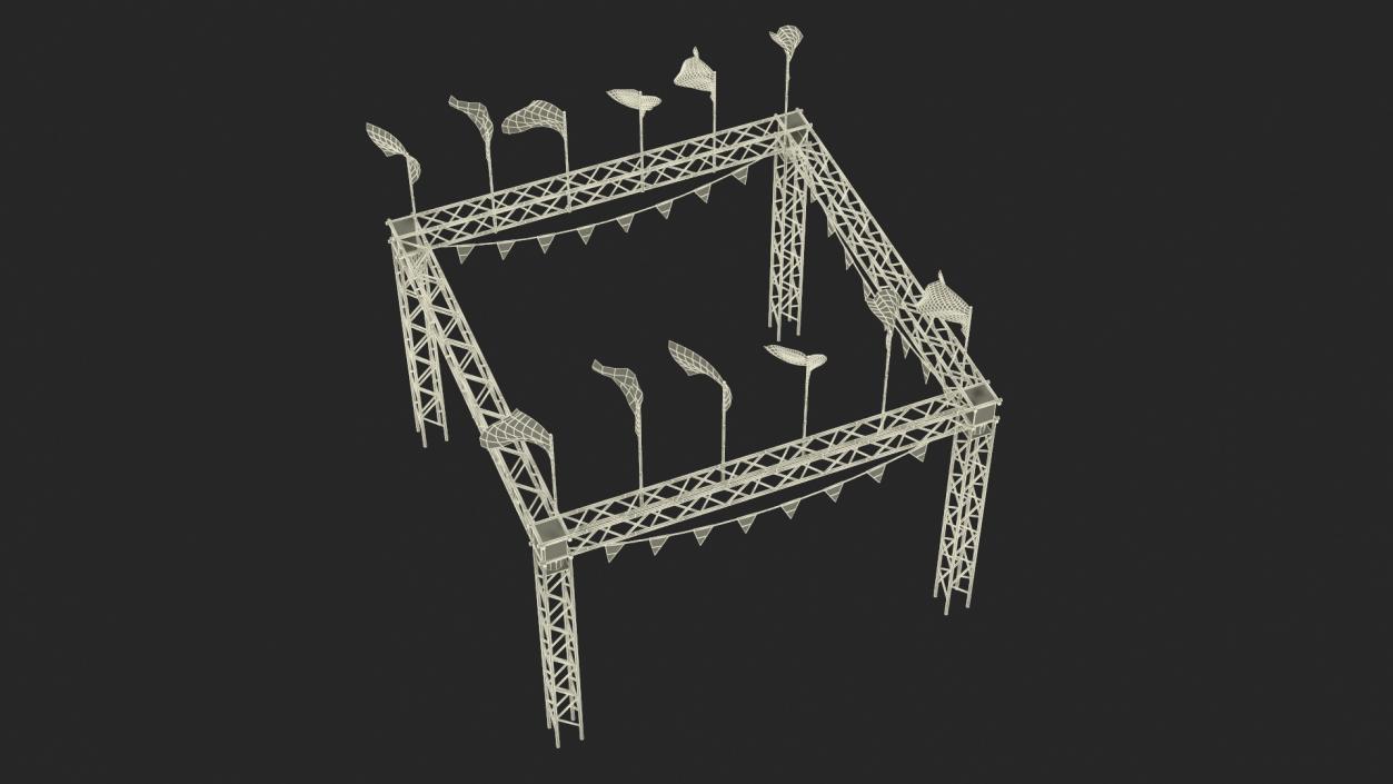 3D Event Truss Structure with International Flags and Bunting model