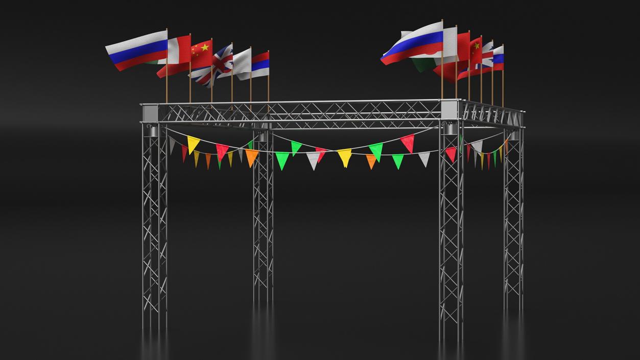 3D Event Truss Structure with International Flags and Bunting model