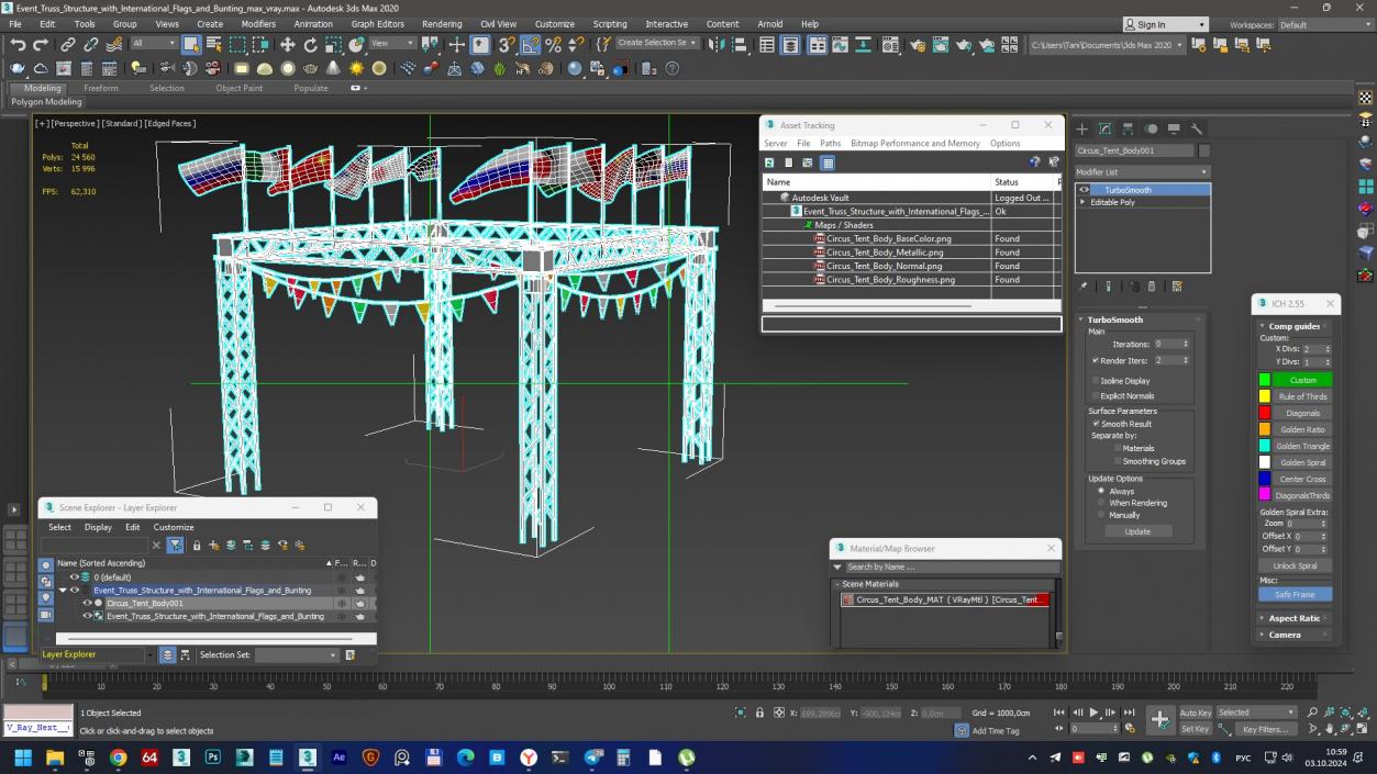 3D Event Truss Structure with International Flags and Bunting model