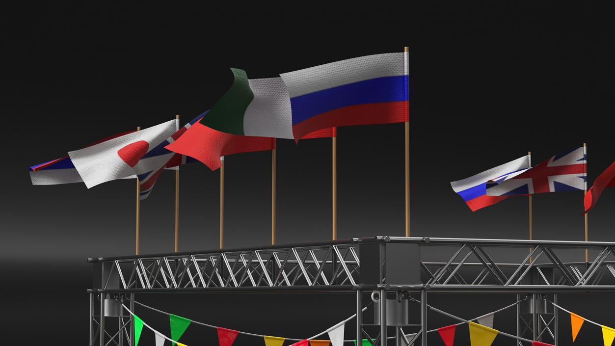 3D Event Truss Structure with International Flags and Bunting model