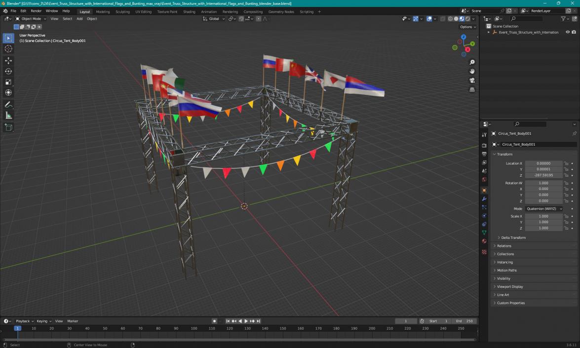 3D Event Truss Structure with International Flags and Bunting model