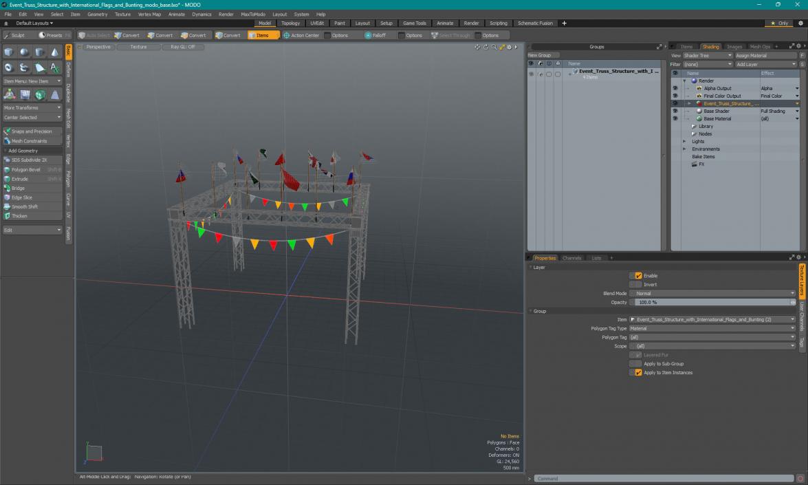 3D Event Truss Structure with International Flags and Bunting model