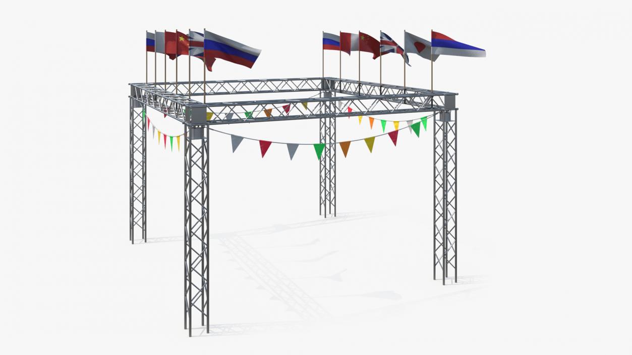 3D Event Truss Structure with International Flags and Bunting model