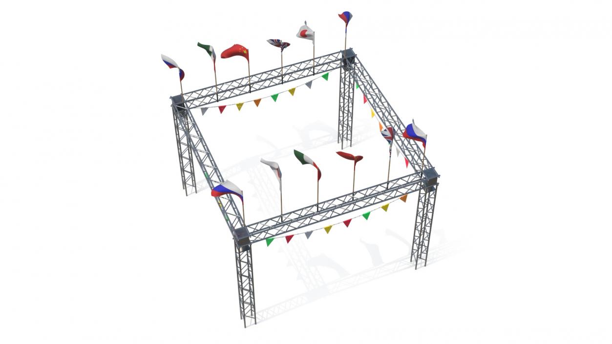 3D Event Truss Structure with International Flags and Bunting model