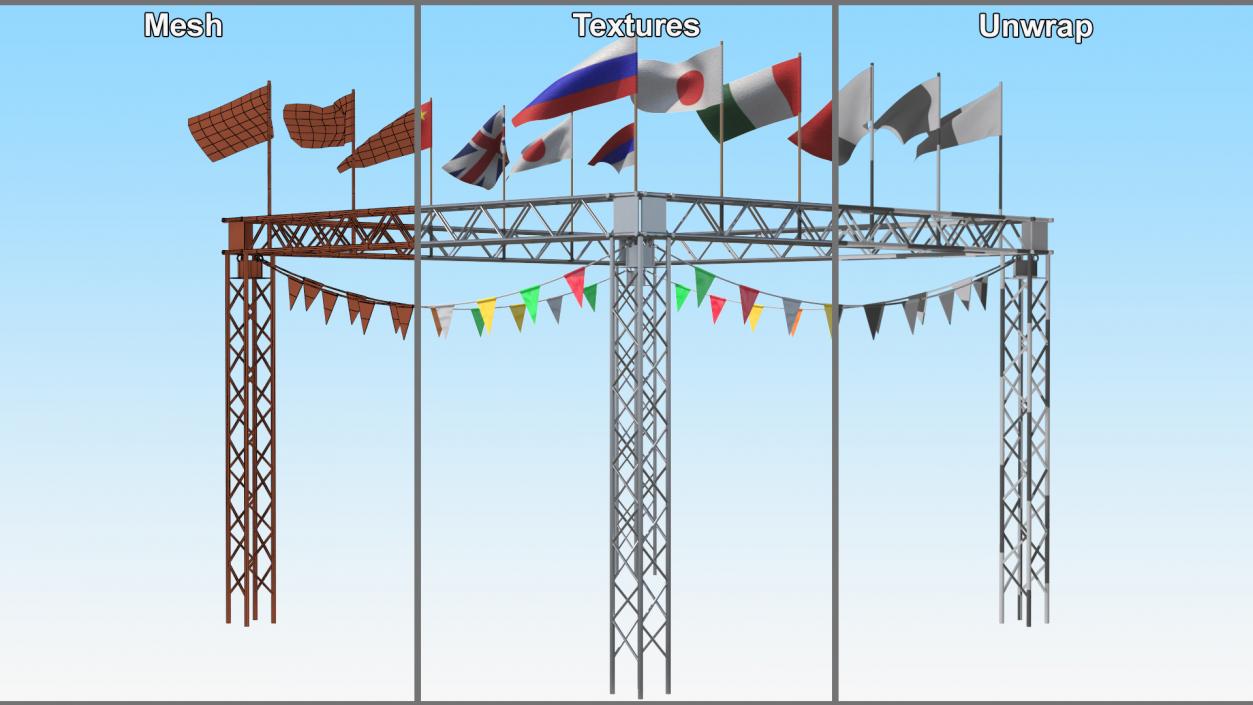 3D Event Truss Structure with International Flags and Bunting model