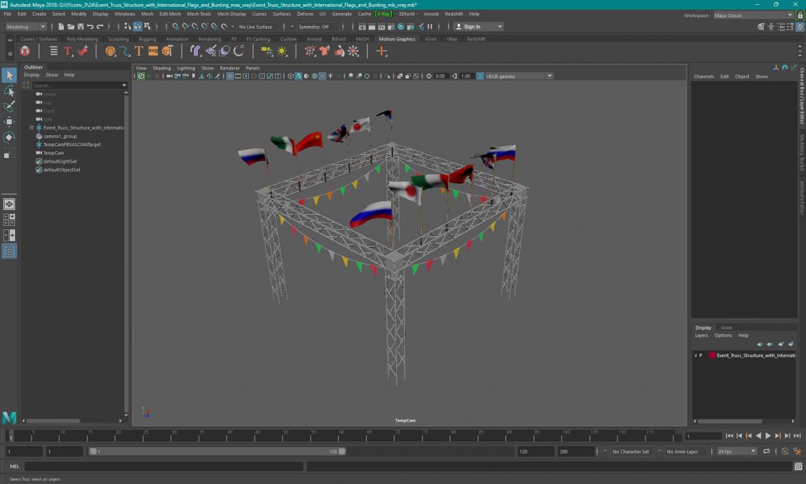 3D Event Truss Structure with International Flags and Bunting model