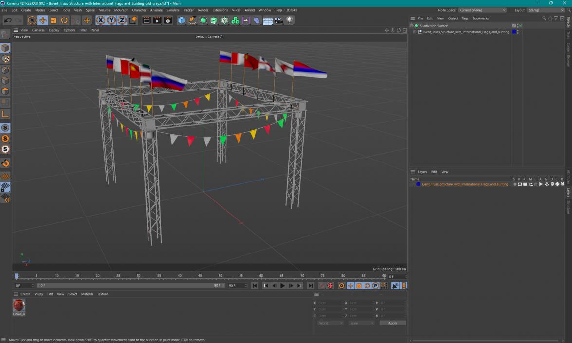 3D Event Truss Structure with International Flags and Bunting model