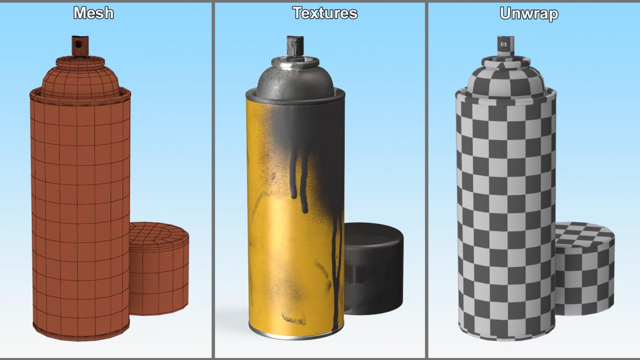 3D Used Cans of Spray Paint Yellow 2 model