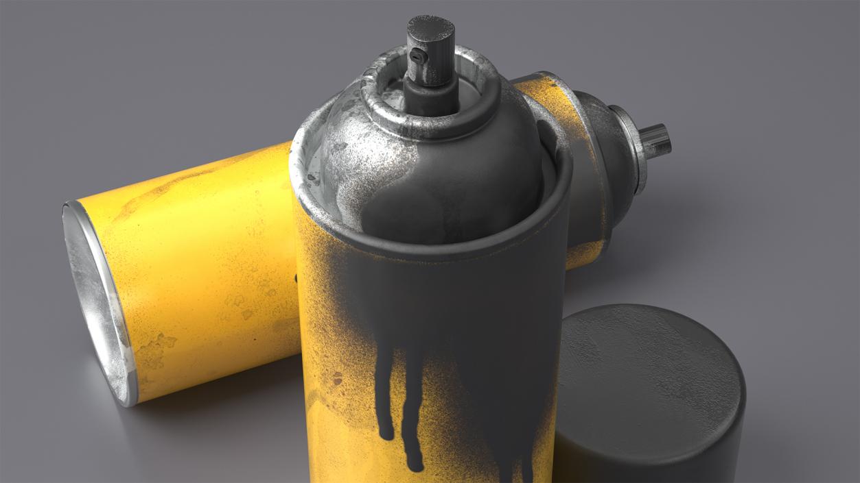 3D Used Cans of Spray Paint Yellow 2 model