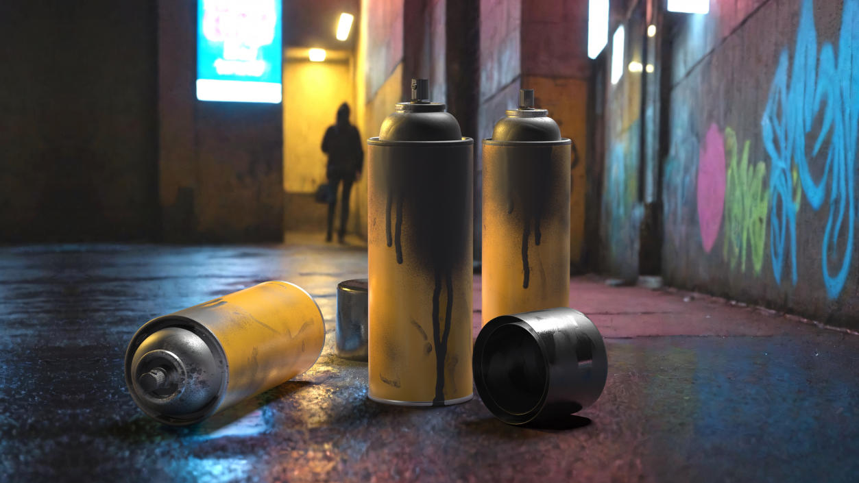 3D Used Cans of Spray Paint Yellow 2 model