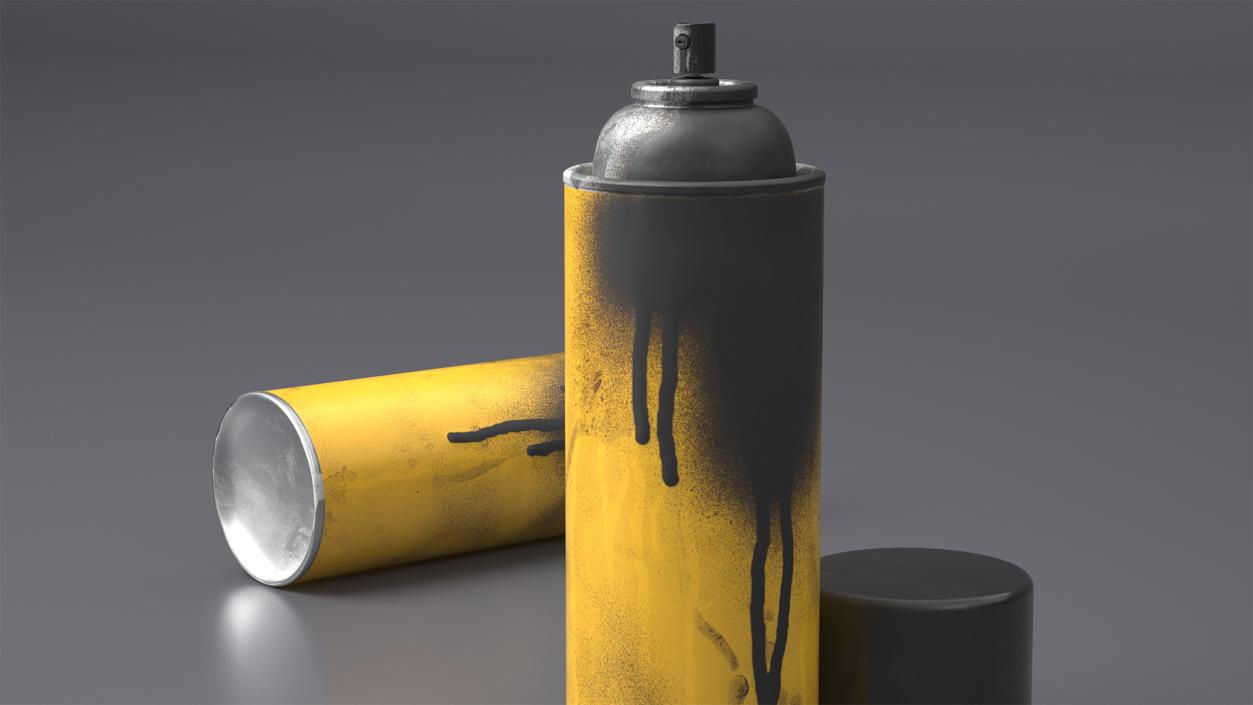 3D Used Cans of Spray Paint Yellow 2 model