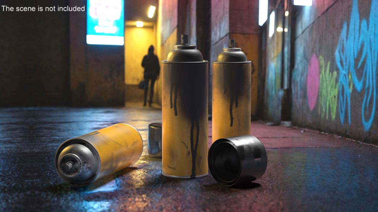 3D Used Cans of Spray Paint Yellow 2 model