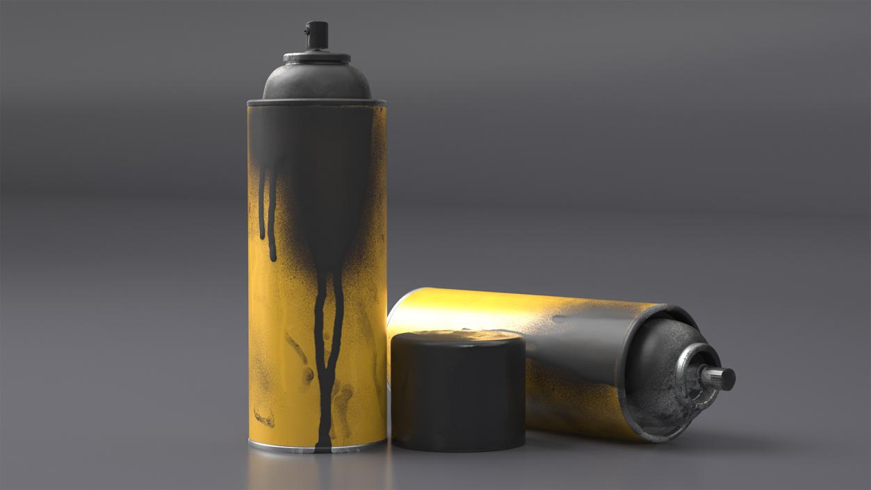 3D Used Cans of Spray Paint Yellow 2 model