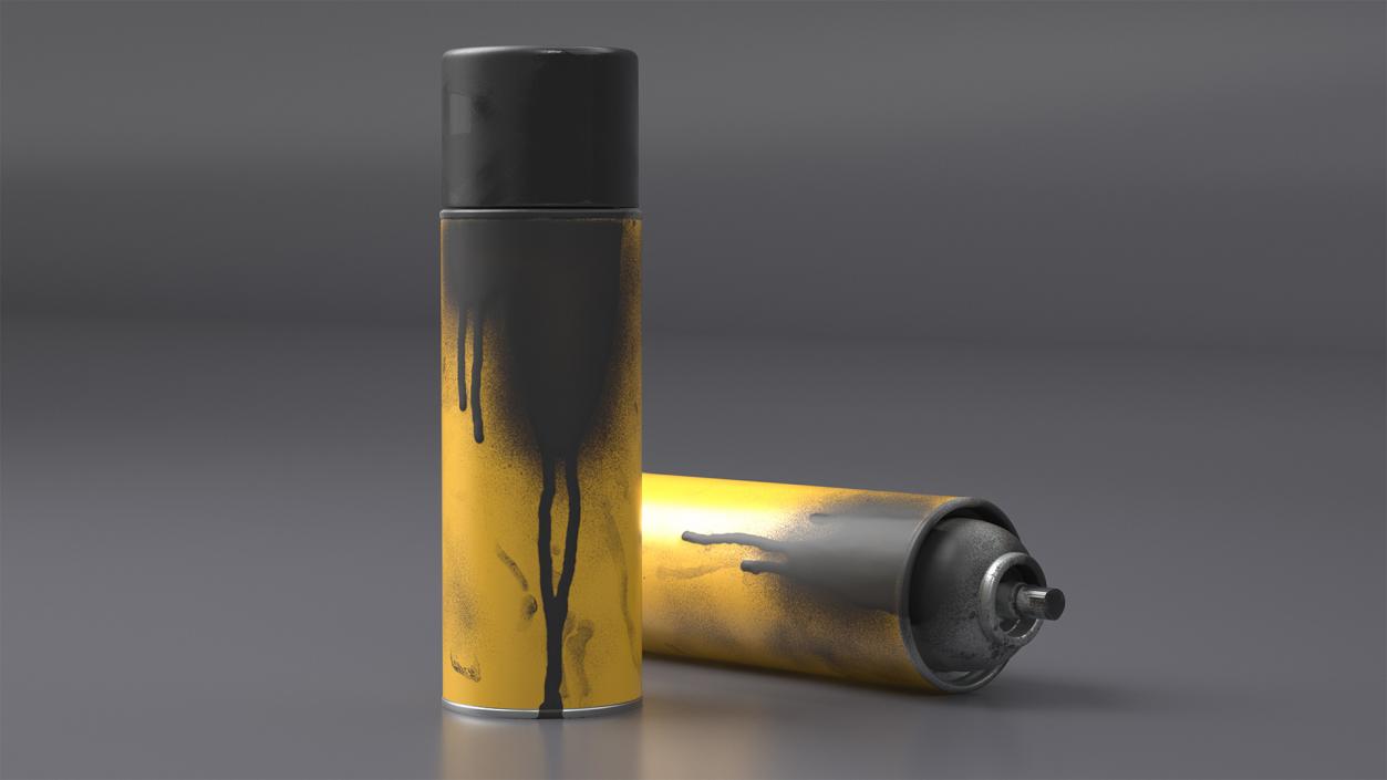 3D Used Cans of Spray Paint Yellow 2 model