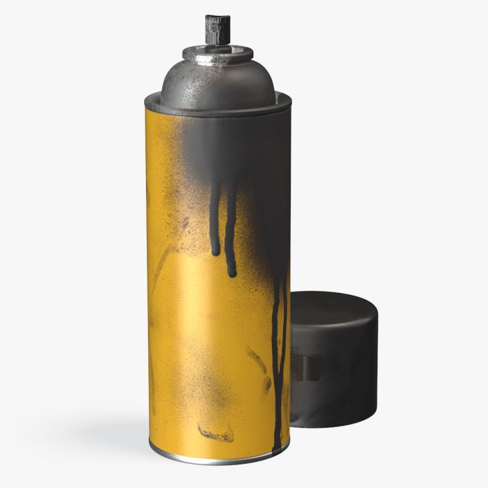 3D Used Cans of Spray Paint Yellow 2 model