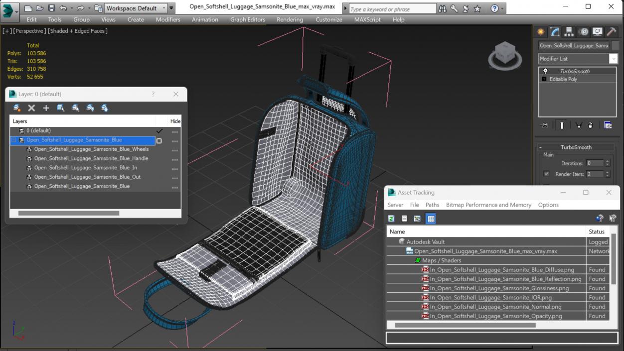 Open Softshell Luggage Samsonite Blue 3D