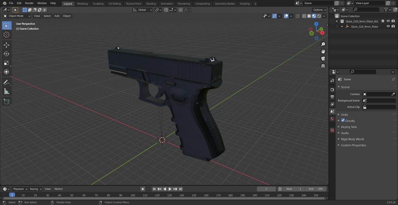 3D model Glock G19 9mm Pistol