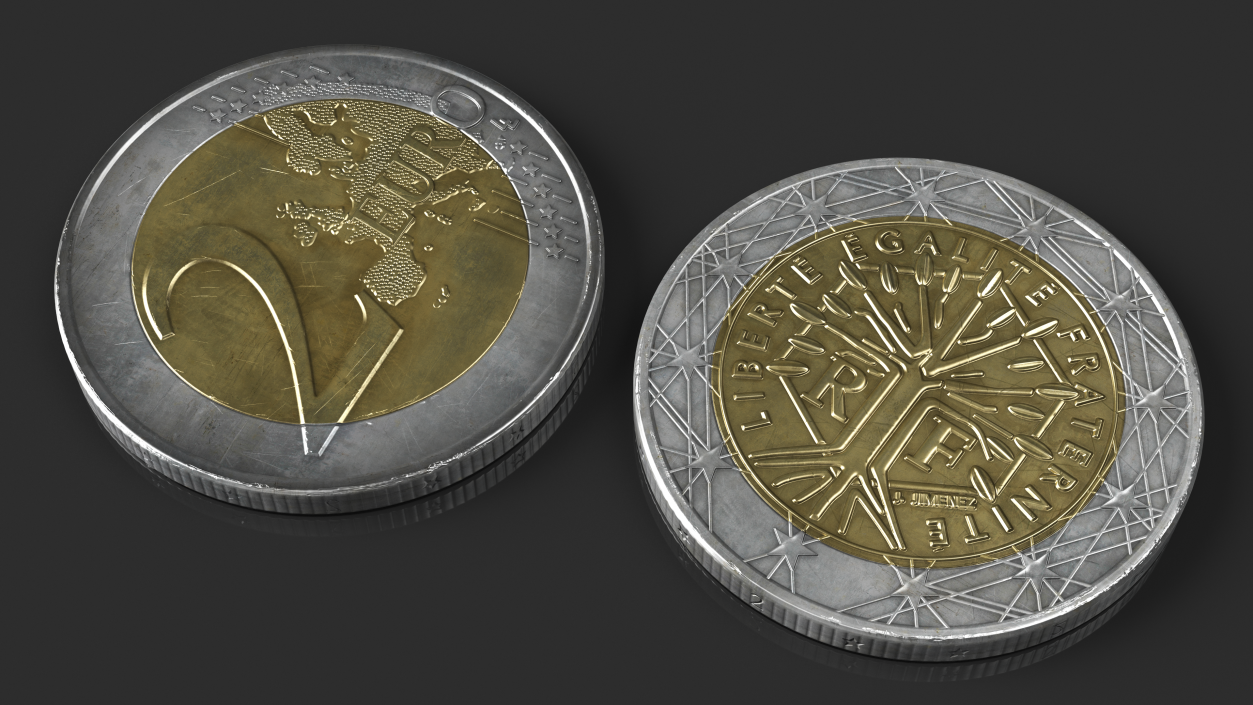 3D France 2 Euro Coin model