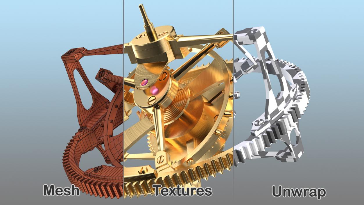 Golden Tourbillon Mechanism 3D