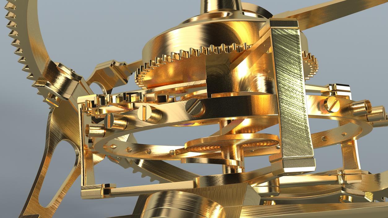 Golden Tourbillon Mechanism 3D