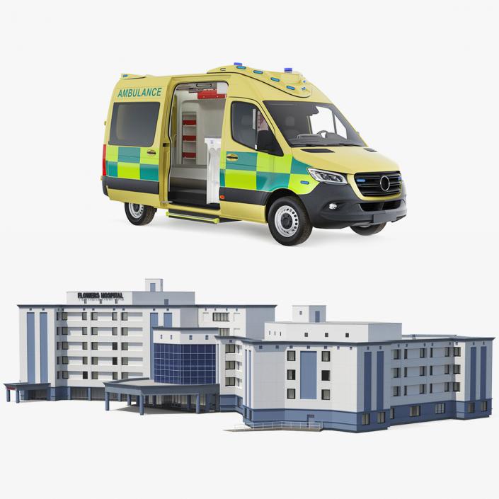 3D Hospital Building with Emergency Ambulance Collection model