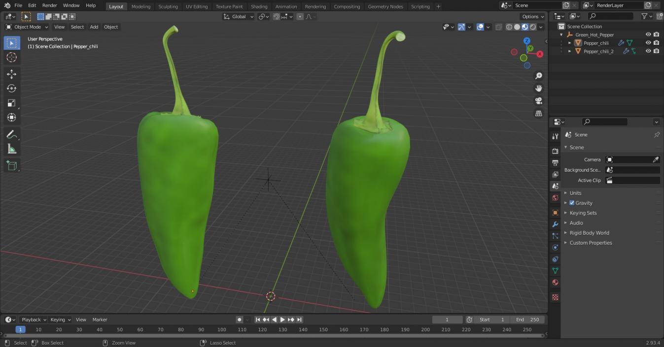 3D Green Hot Pepper