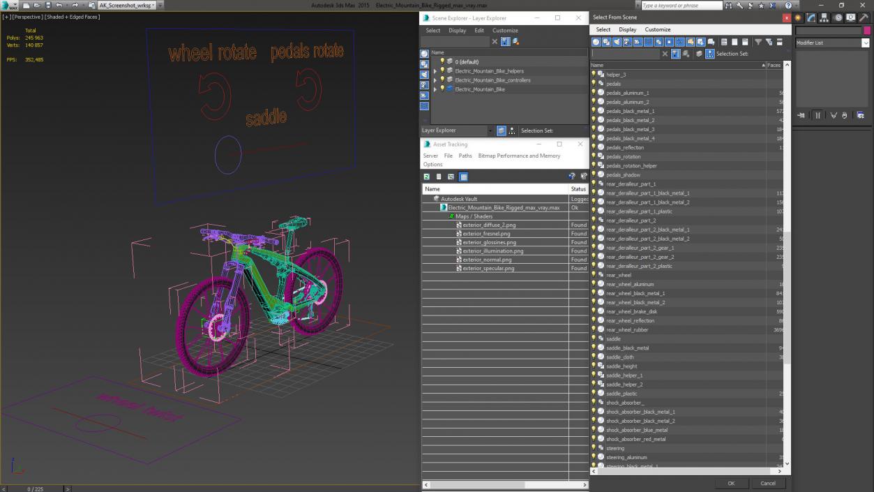 Electric Mountain Bike Rigged 3D model