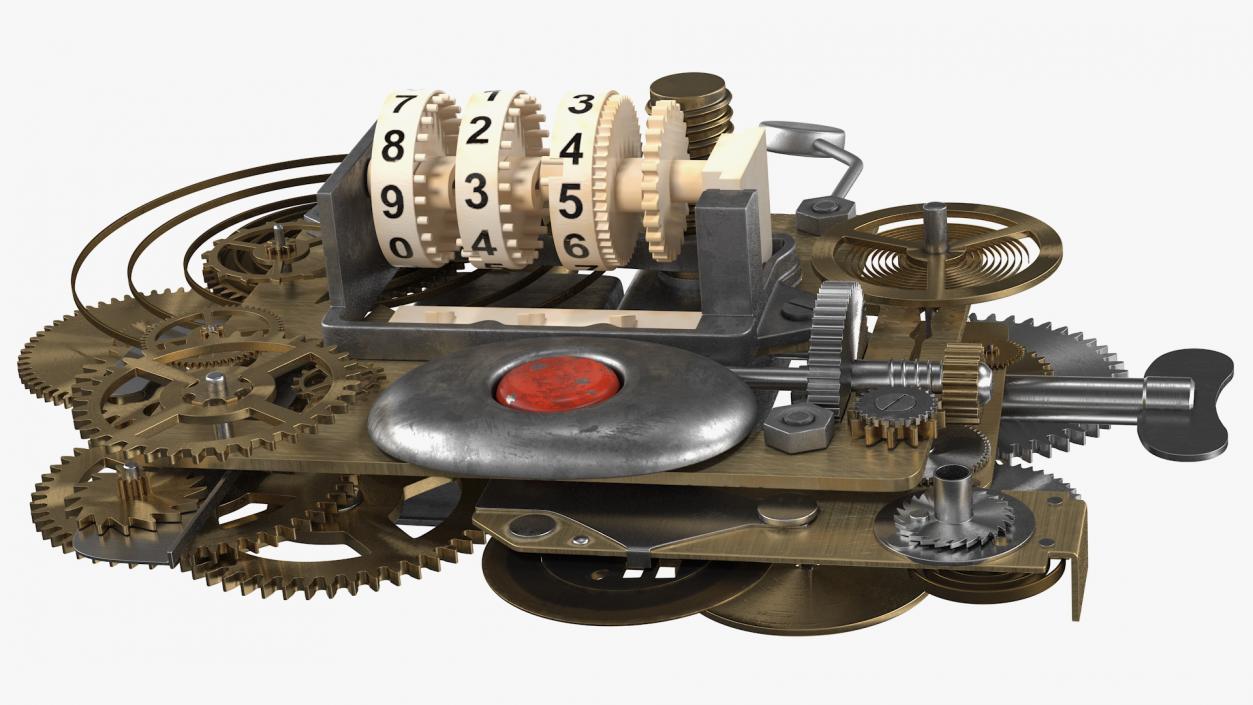 Clockwork Gear with Counter Mechanism Bronze 3D model