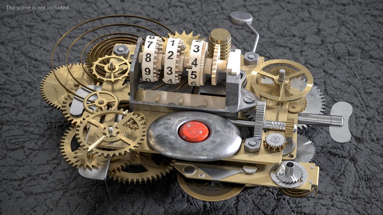 Clockwork Gear with Counter Mechanism Bronze 3D model