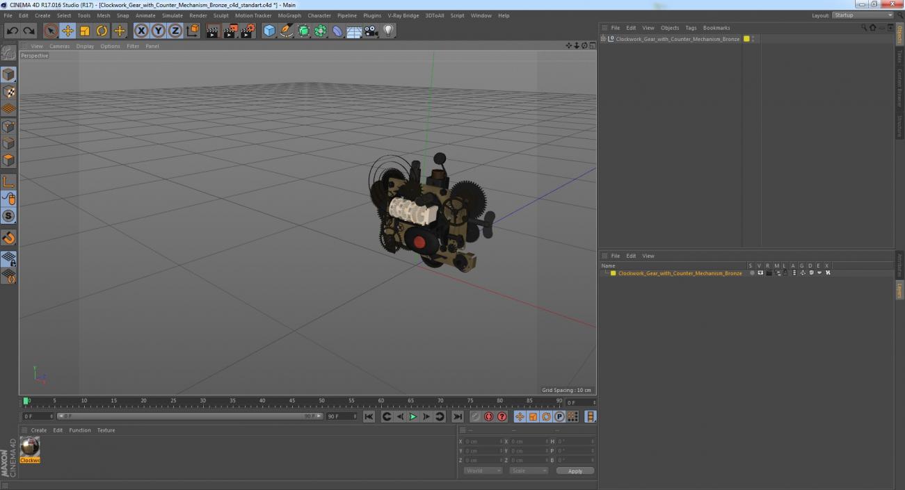 Clockwork Gear with Counter Mechanism Bronze 3D model