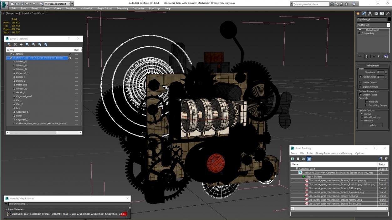 Clockwork Gear with Counter Mechanism Bronze 3D model