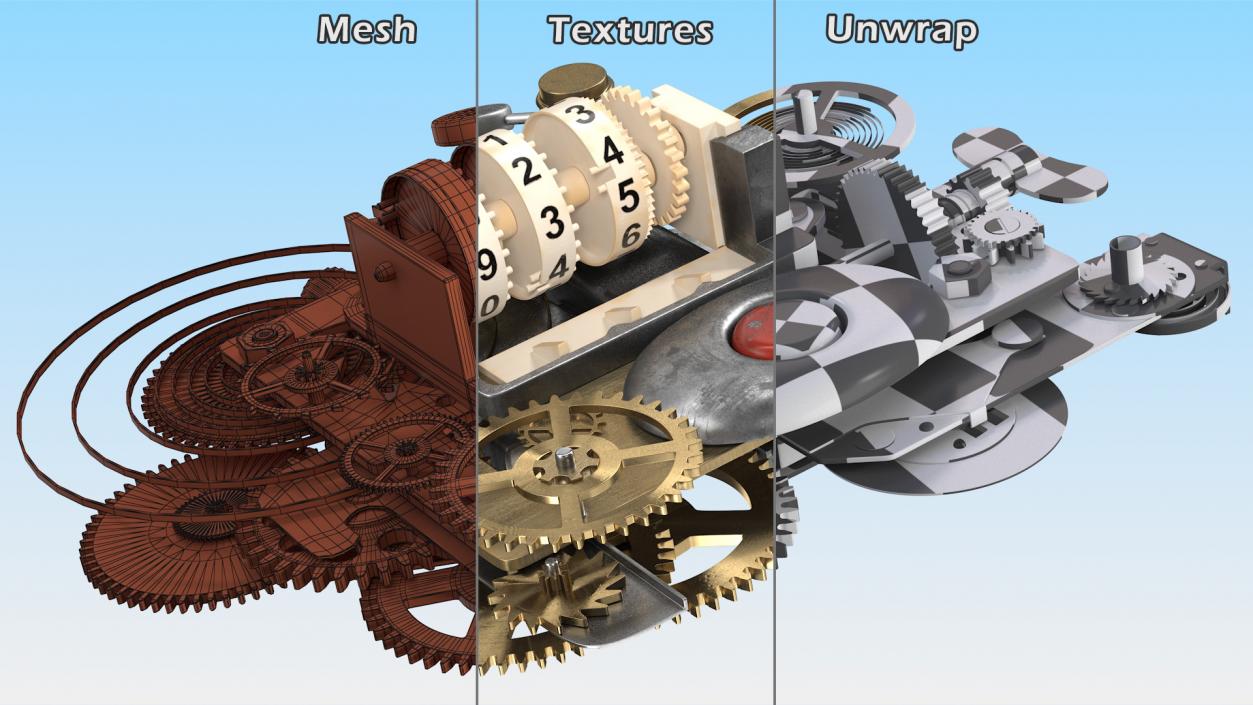 Clockwork Gear with Counter Mechanism Bronze 3D model