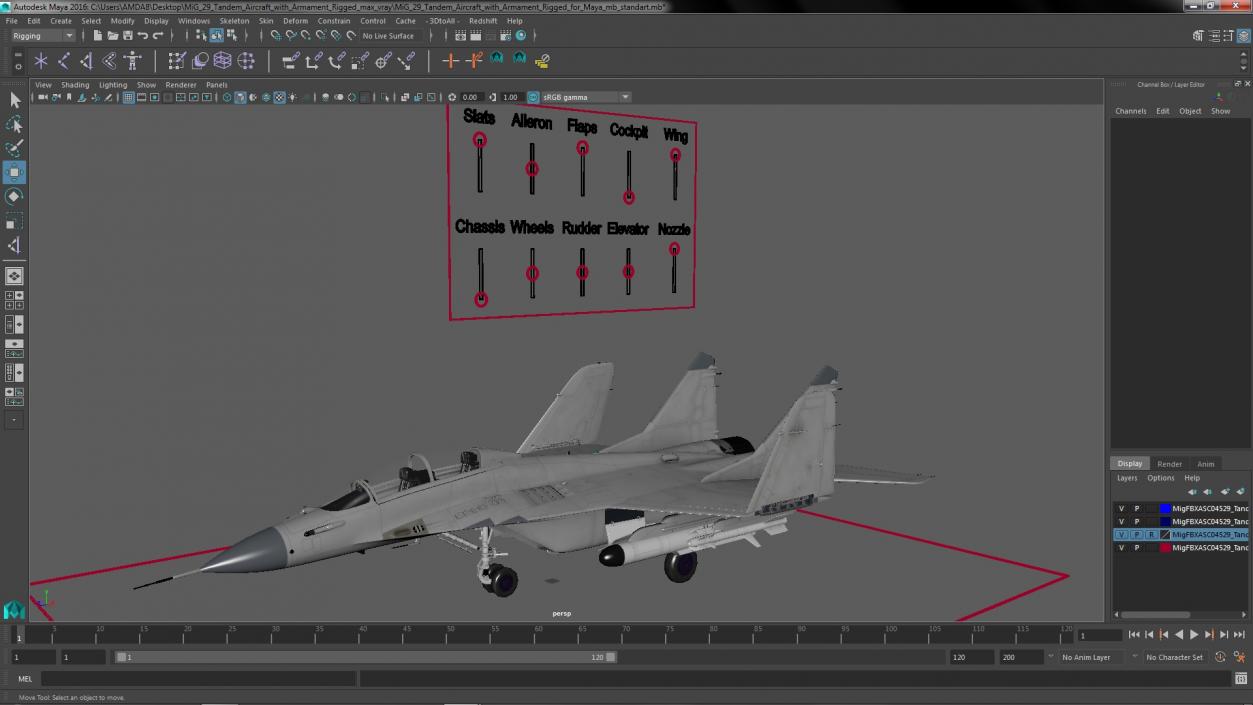 MiG 29 Tandem Aircraft with Armament Rigged for Maya 3D