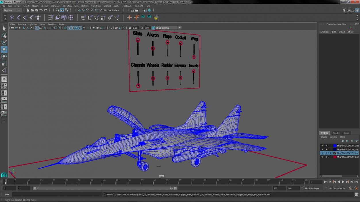 MiG 29 Tandem Aircraft with Armament Rigged for Maya 3D