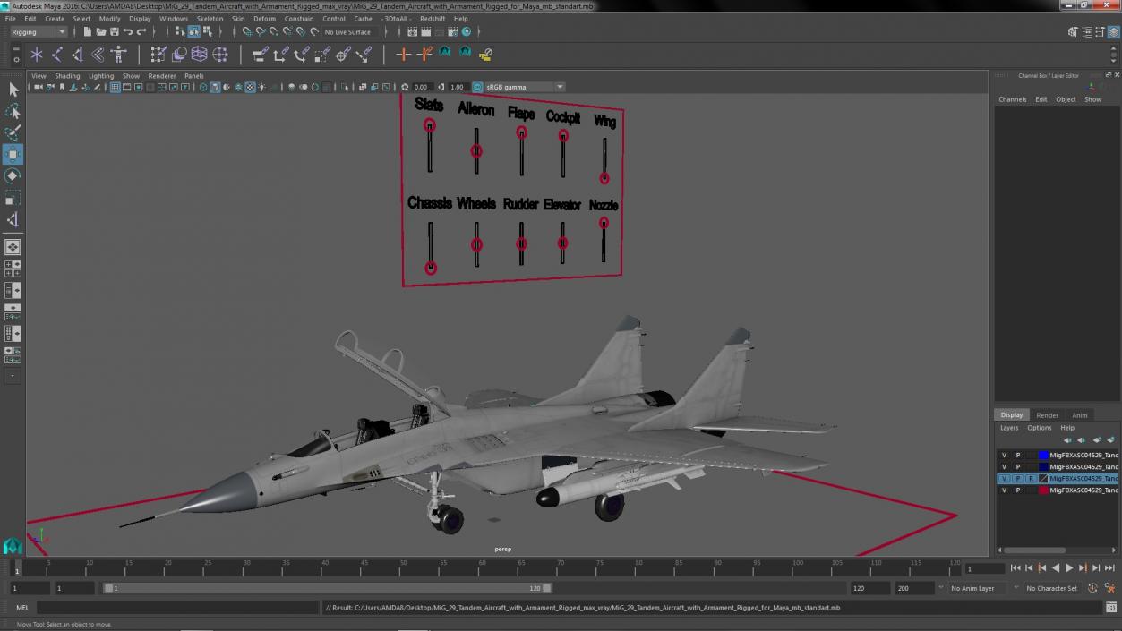 MiG 29 Tandem Aircraft with Armament Rigged for Maya 3D