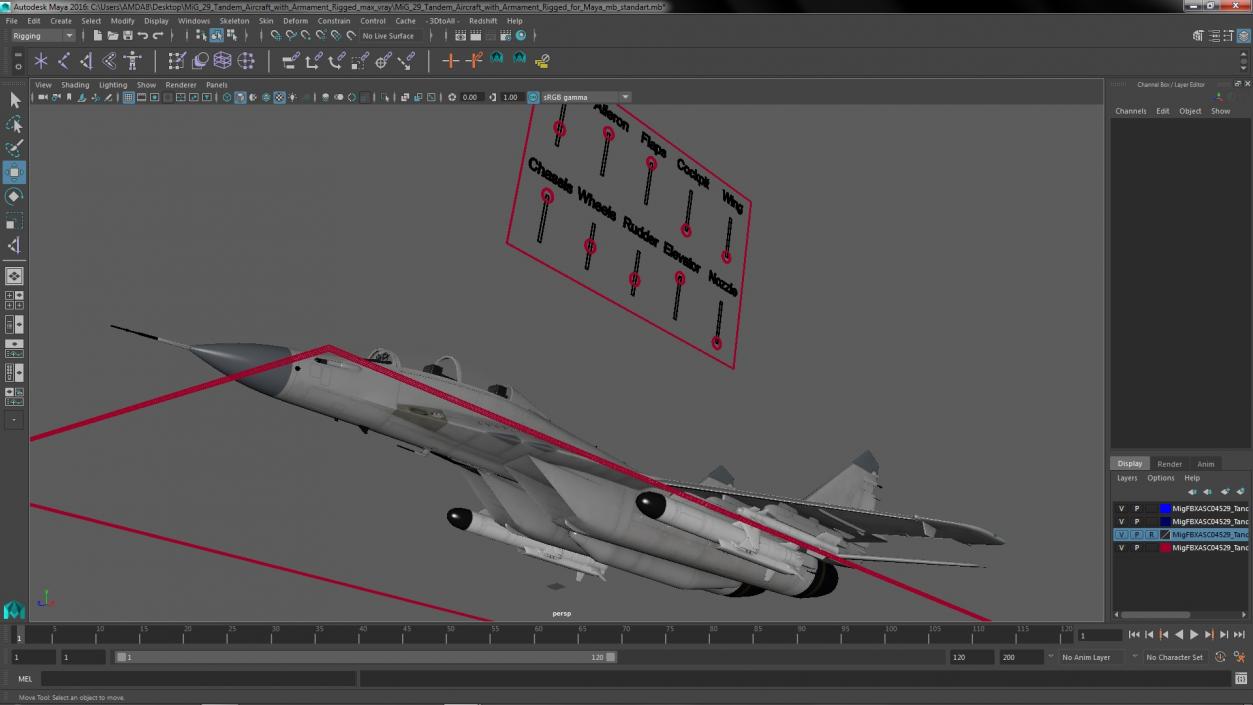 MiG 29 Tandem Aircraft with Armament Rigged for Maya 3D