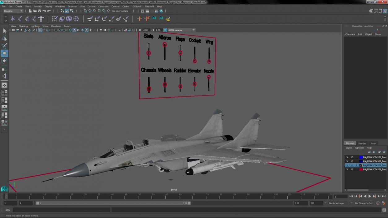 MiG 29 Tandem Aircraft with Armament Rigged for Maya 3D