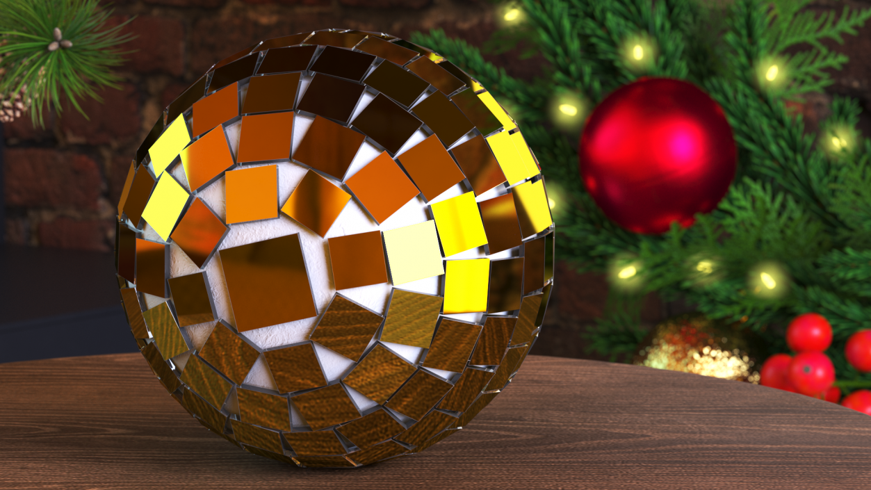 Small Christmas Tree Discoball Golden 3D