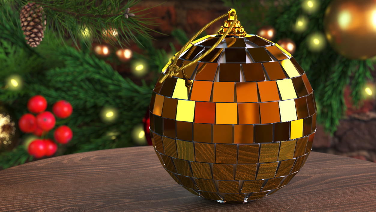 Small Christmas Tree Discoball Golden 3D