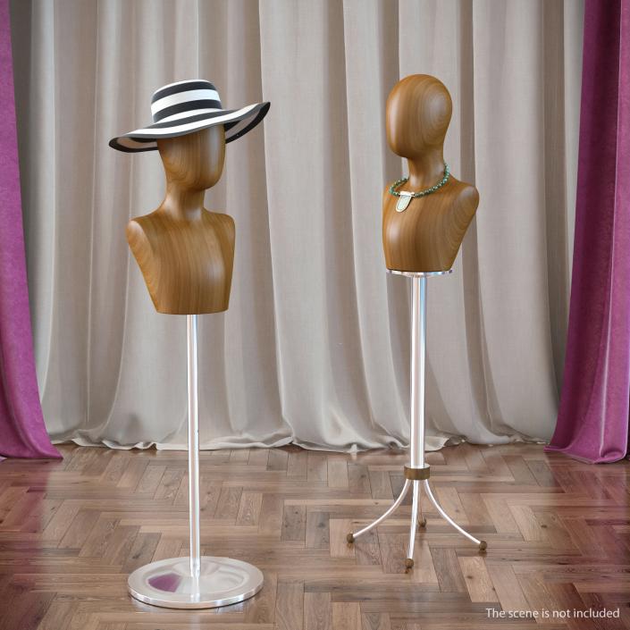 Solid Wood Female Mannequin Head 3D